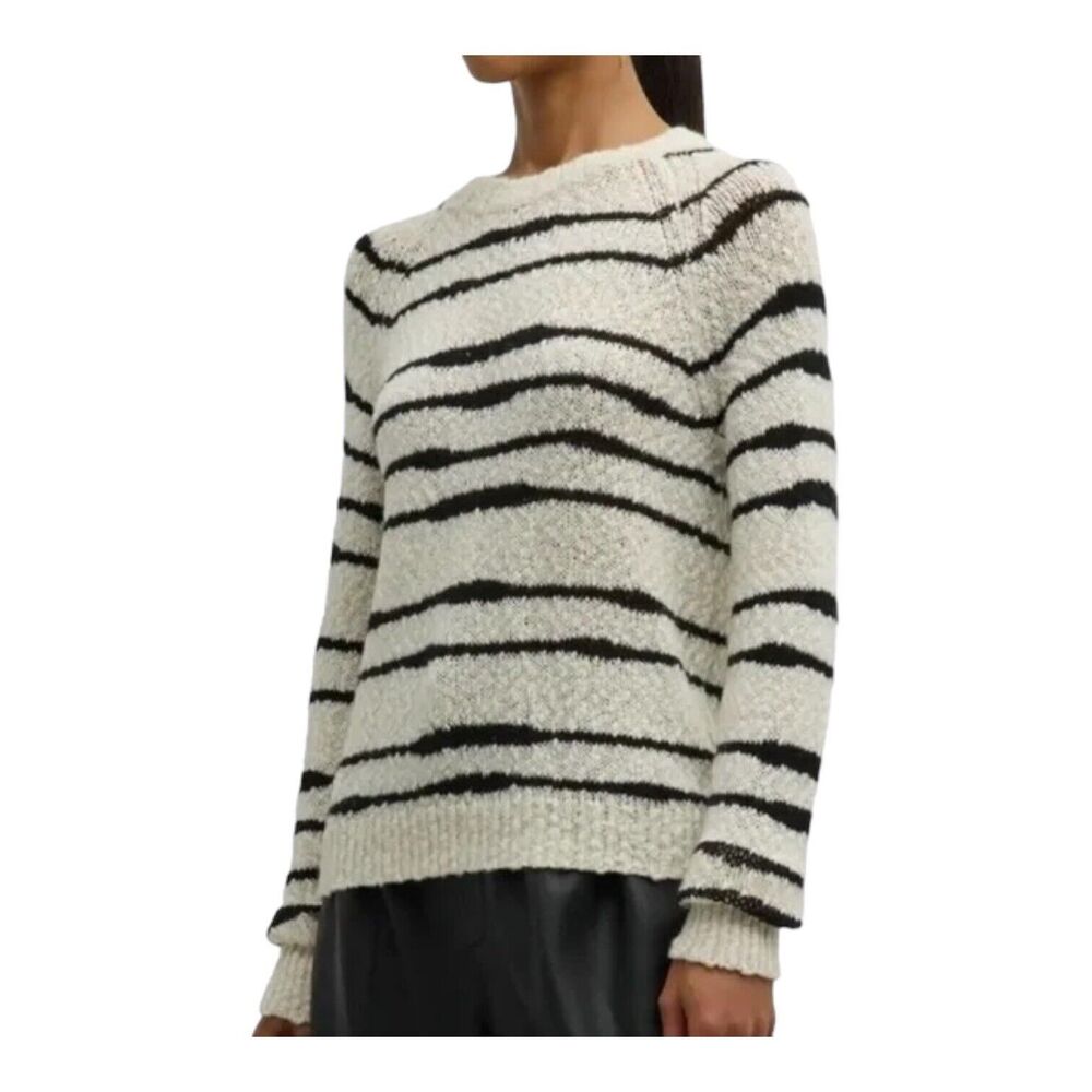 New AUTUMN CASHMERE Striped Crew Neck Sweater Size S Cream Navy Blue Long Sleeve - Picture 10 of 10